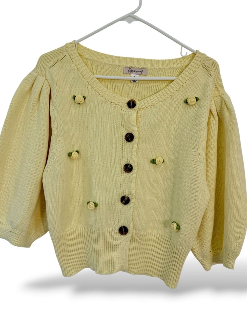 Pale Yellow Floral Button-Front Cardigan Sweater